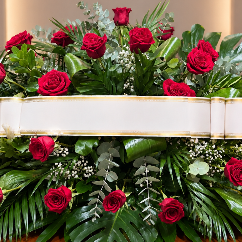 Centro funebre rosas rojas