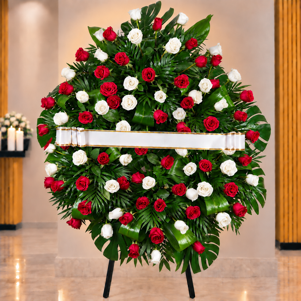 Corona funebre rosas rojas y blancas