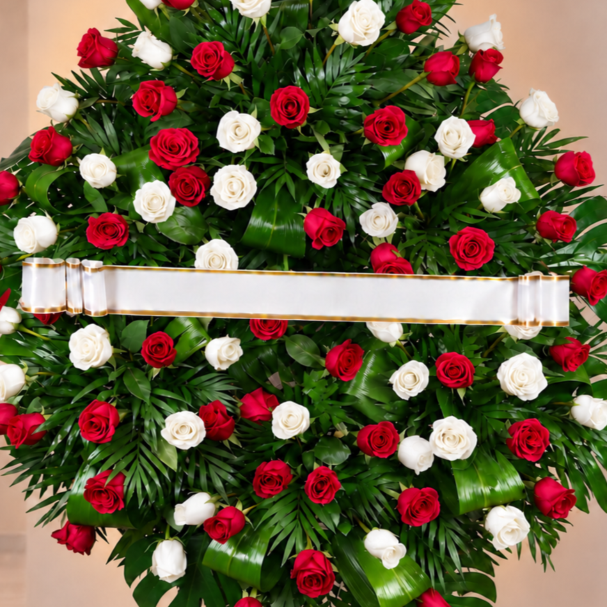 Corona funebre rosas rojas y blancas
