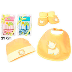 SET BABERO, GORRO Y PEUCOS 3 SURTIDOS 29 cm