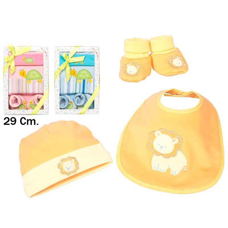 SET BABERO, GORRO Y PEUCOS 3 SURTIDOS 29 cm