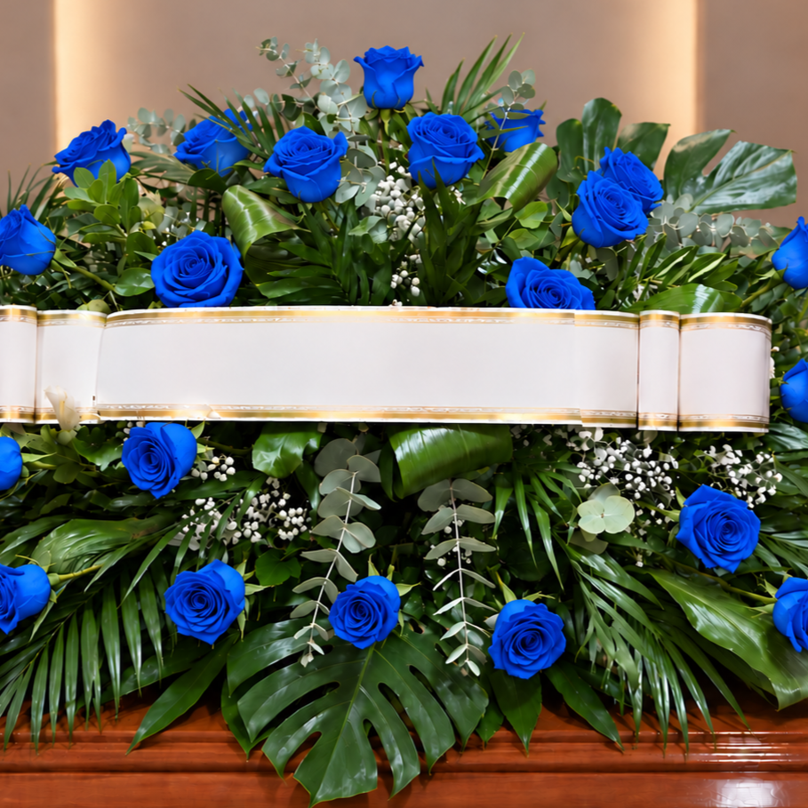 Centro funebre rosas azules