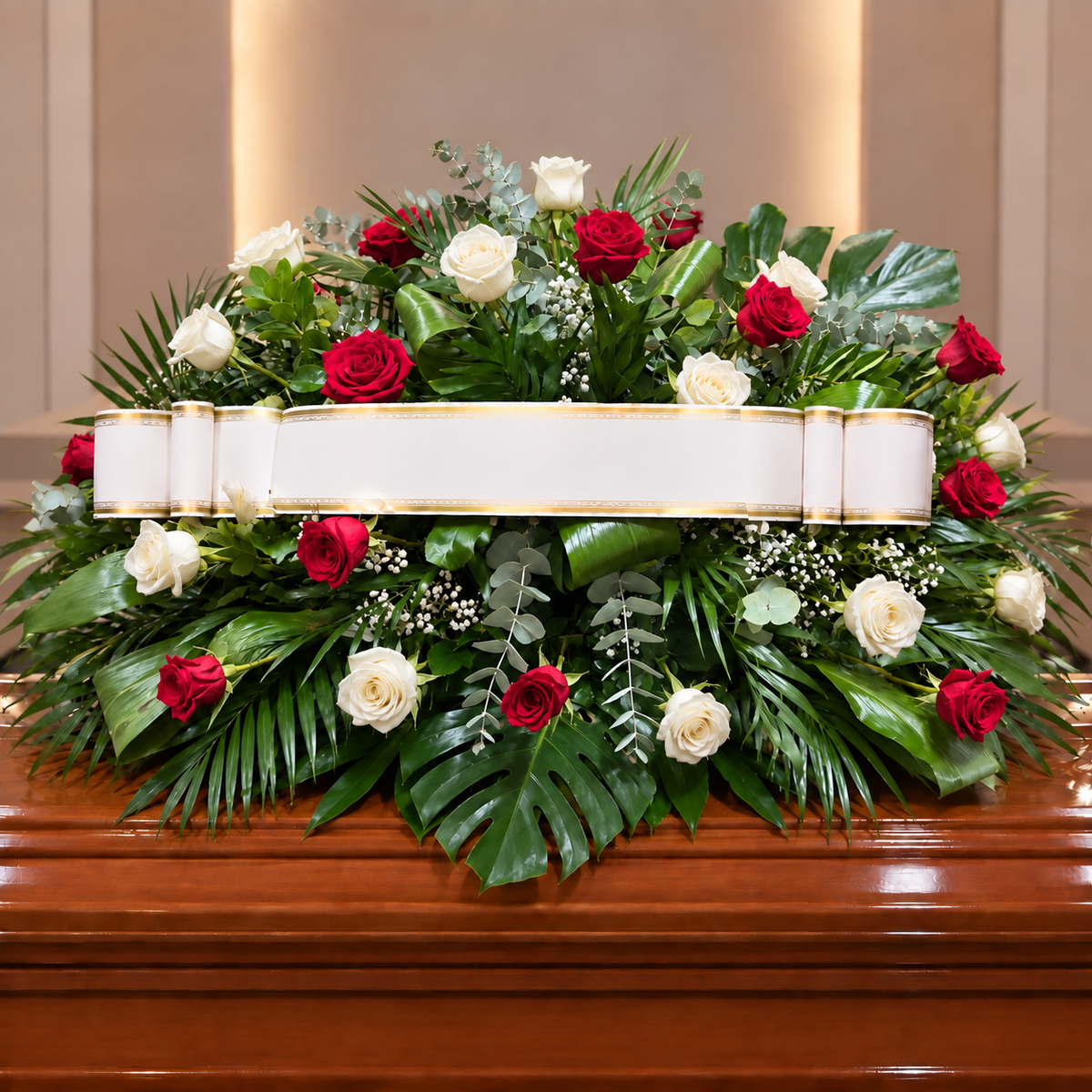 Centro funebre rosas rojas y blancas