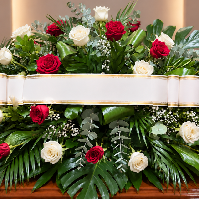 Centro funebre rosas rojas y blancas