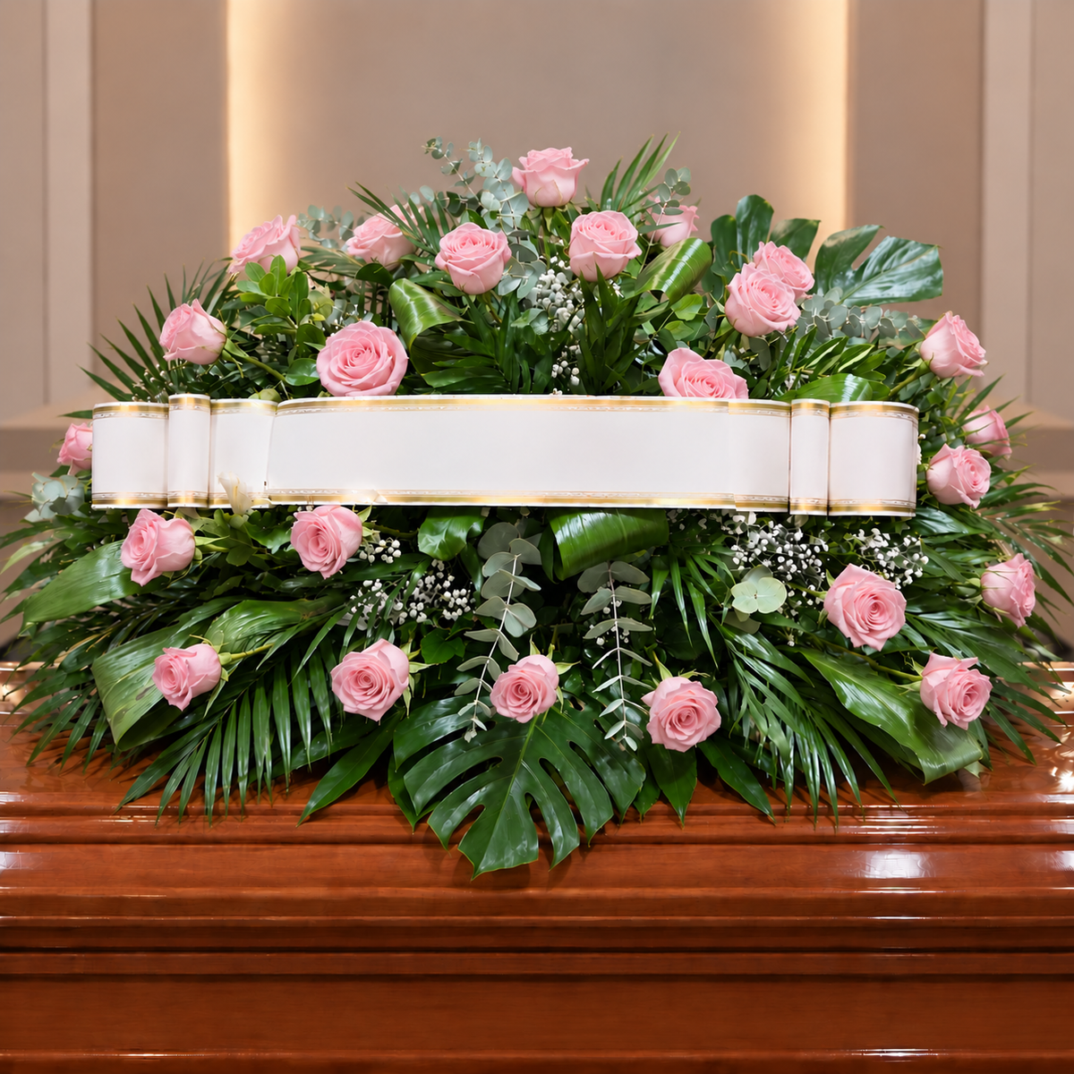 Centro funebre rosas rosadas