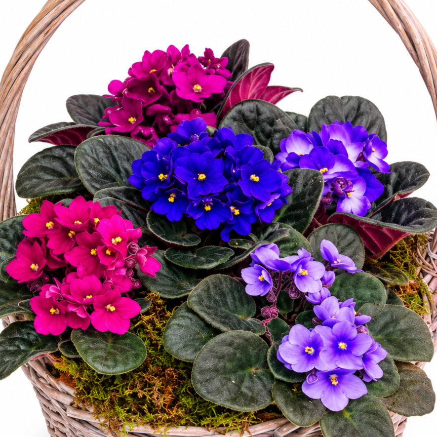 Cesta de plantas violeta africana
