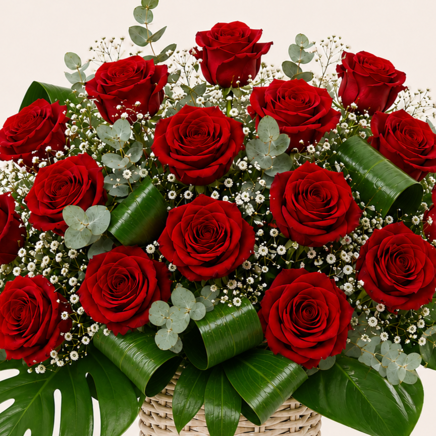 Cesta de rosas rojas