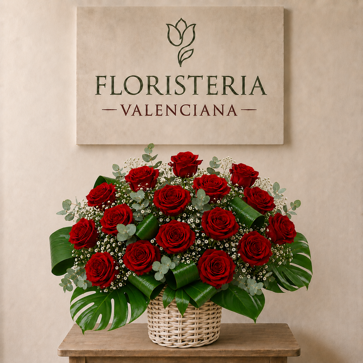 Cesta de rosas rojas