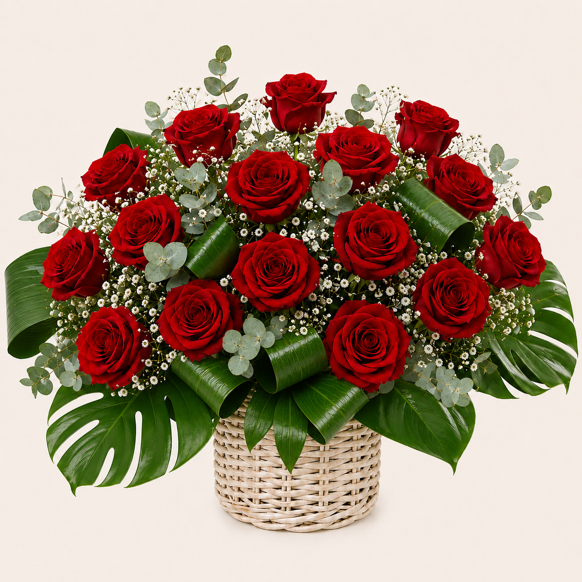Cesta de rosas rojas