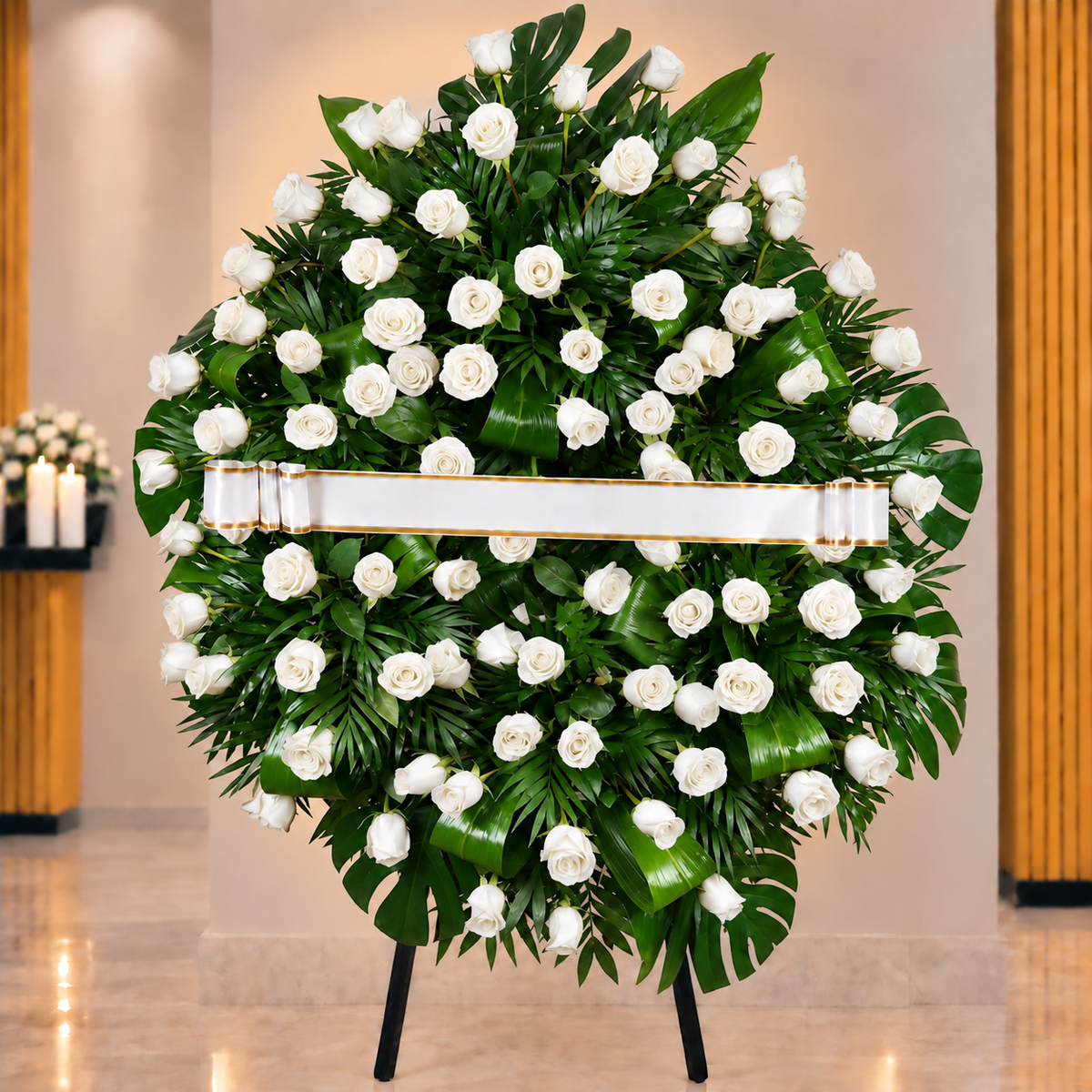 Corona funebre rosas blancas