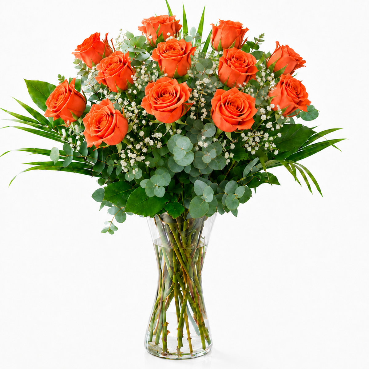 Rosas naranjas de tallo largo