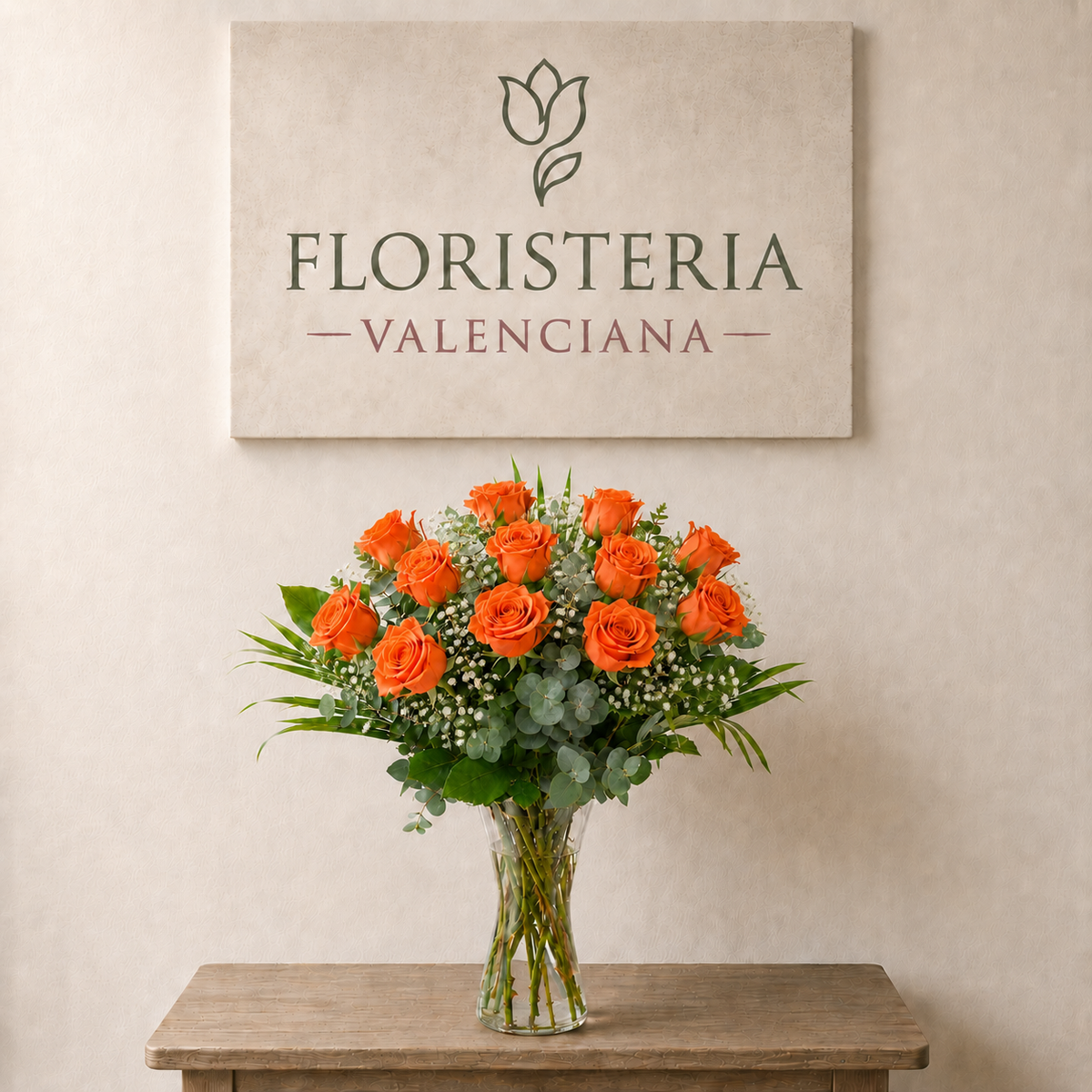 Rosas naranjas de tallo largo