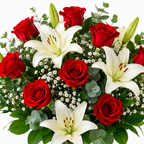 Ramo rosas rojas y lilium blanco