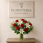 Ramo rosas rojas y lilium blanco
